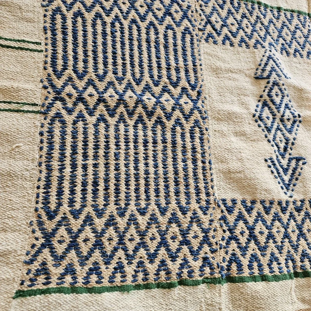 Vtg Handmade Rug 48x63 Blanket Homespun Tribal Native Woven Fringe Wall Hanging